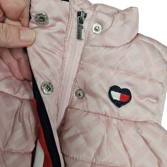 Tommy Hilfiger Baby Girl Puffer‎ Vest 12M Pink Quilted Heart Stripe Zipper Snap - Picture 4 of 8